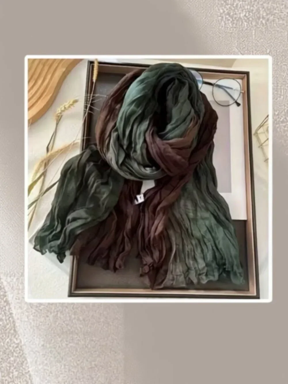 NWT Gradient Crinkle Scarf Set Pleated Ombre Polyester Boho Shawl Neck Wrap